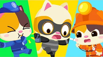 Baby Kitten Pretends Play as Cop,  Fireman | Play Safe Song | Nursery Rhymes | Kids Songs | BabyBus