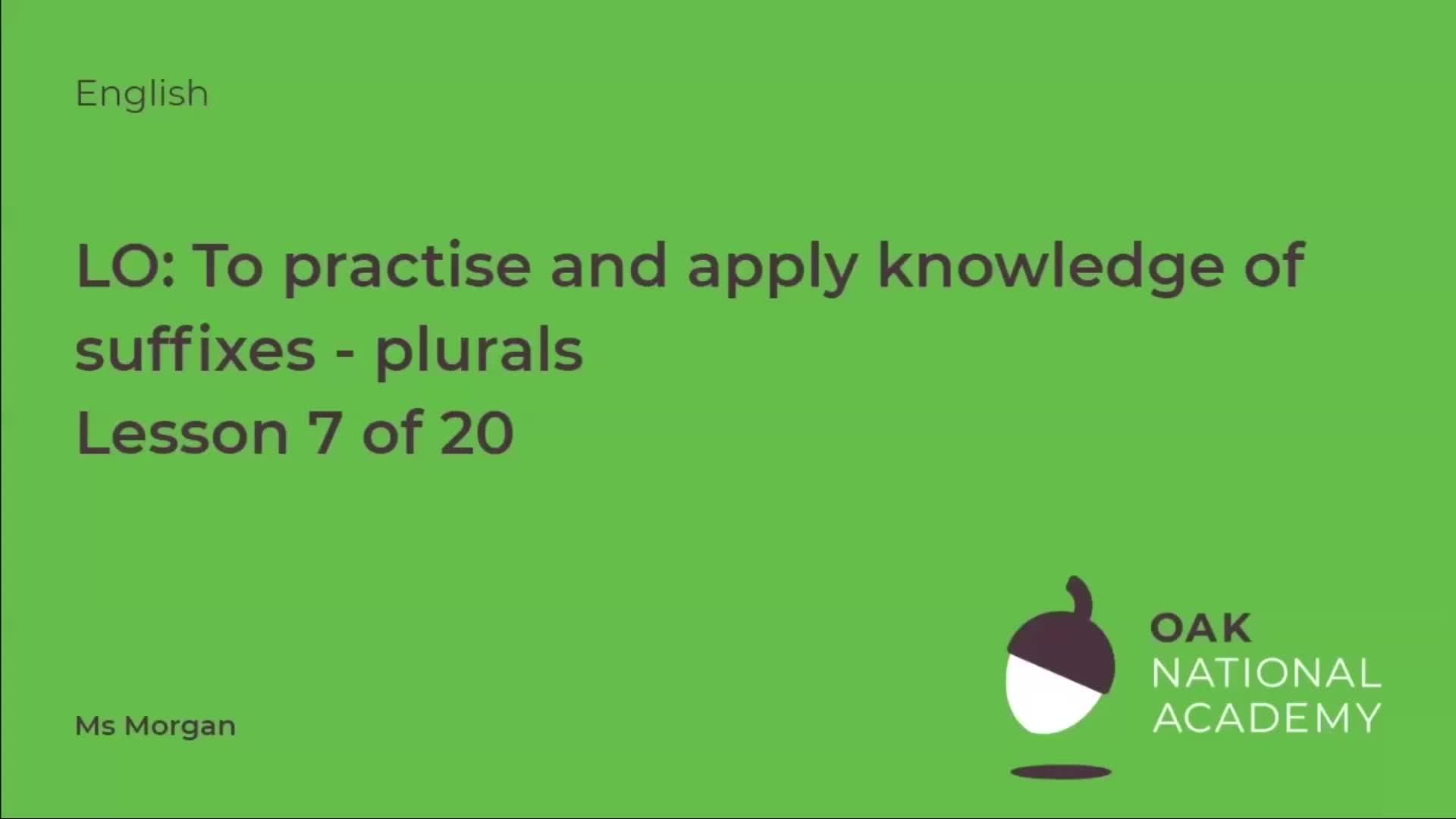 To practise and apply knowledge of suffixes: Plural, including a test