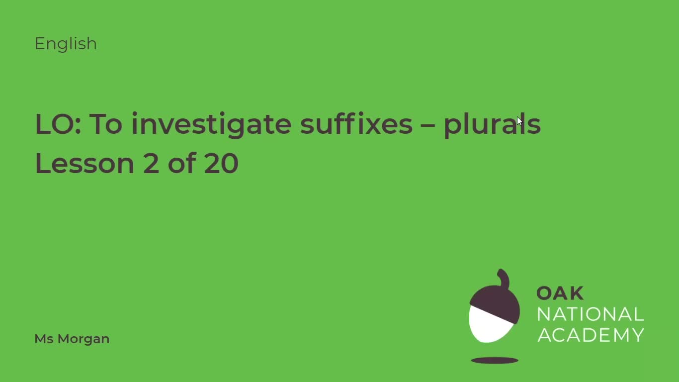 To investigate suffixes: Plurals
