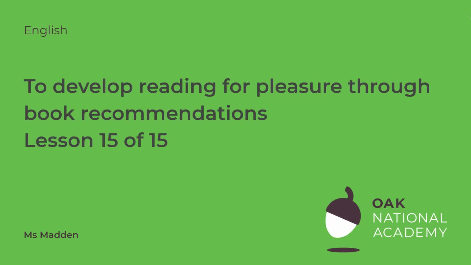 To develop reading for pleasure through book recommendations