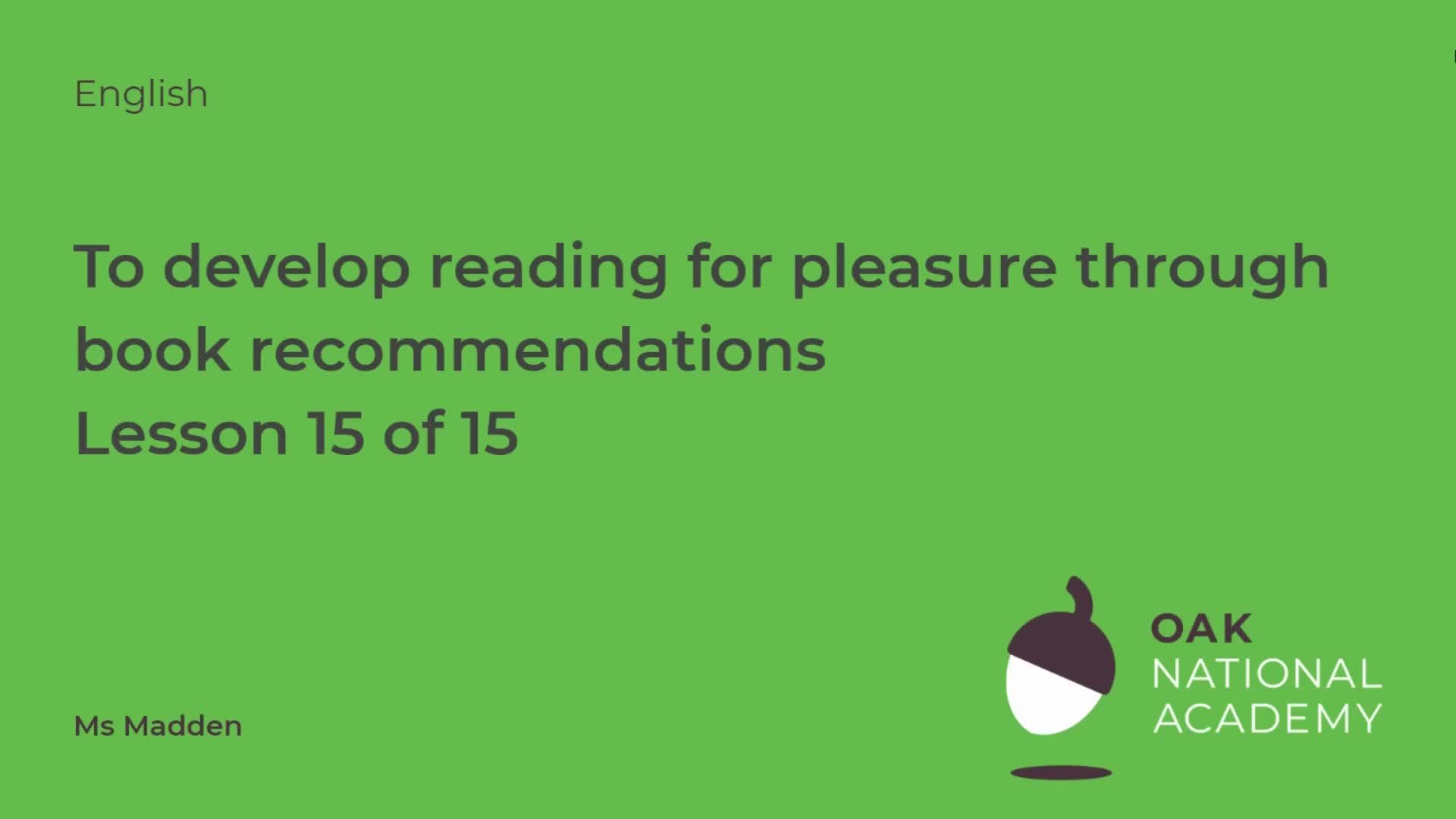 To develop reading for pleasure through book recommendations