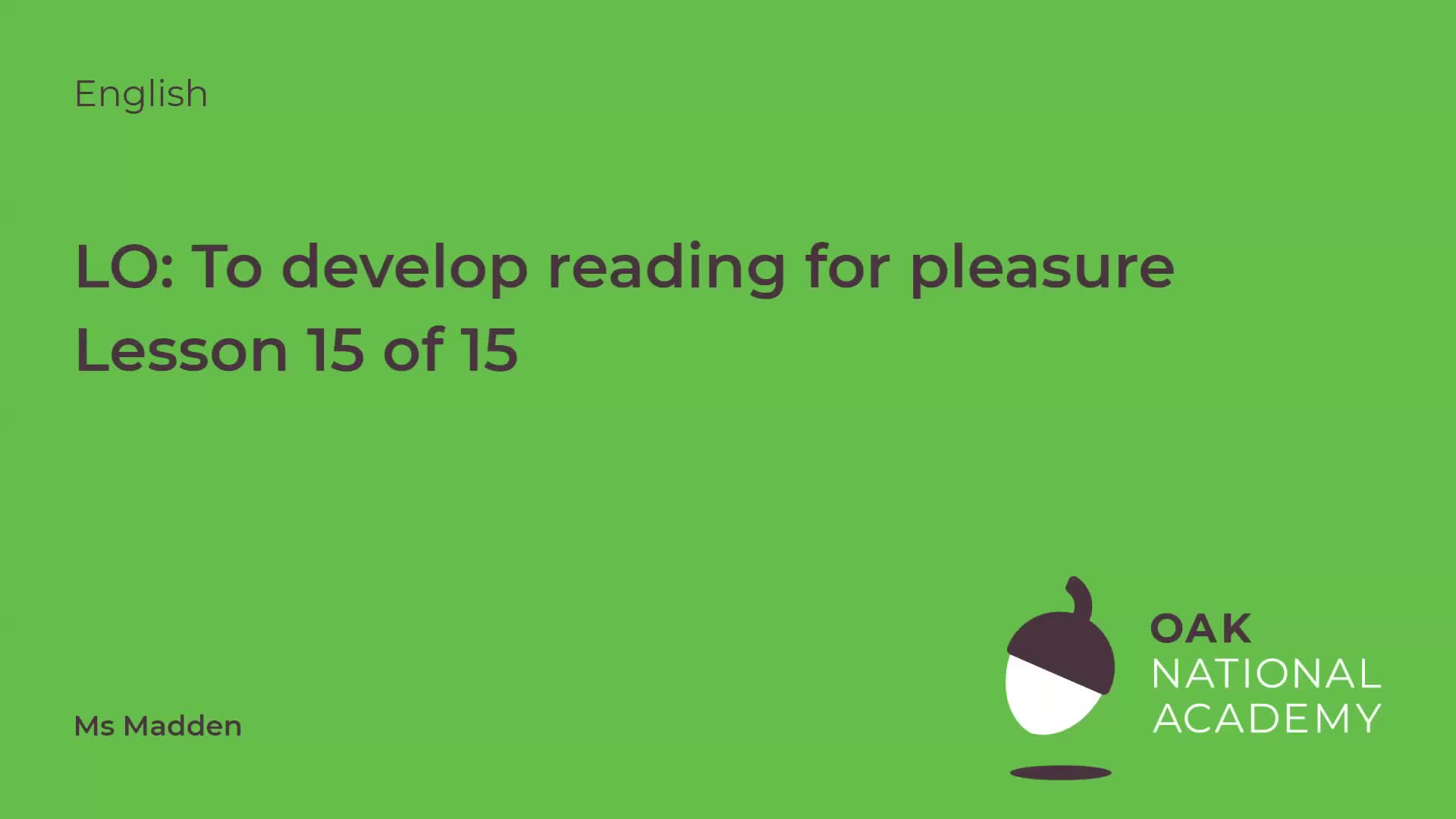 To develop reading for pleasure through discussion of favourite characters