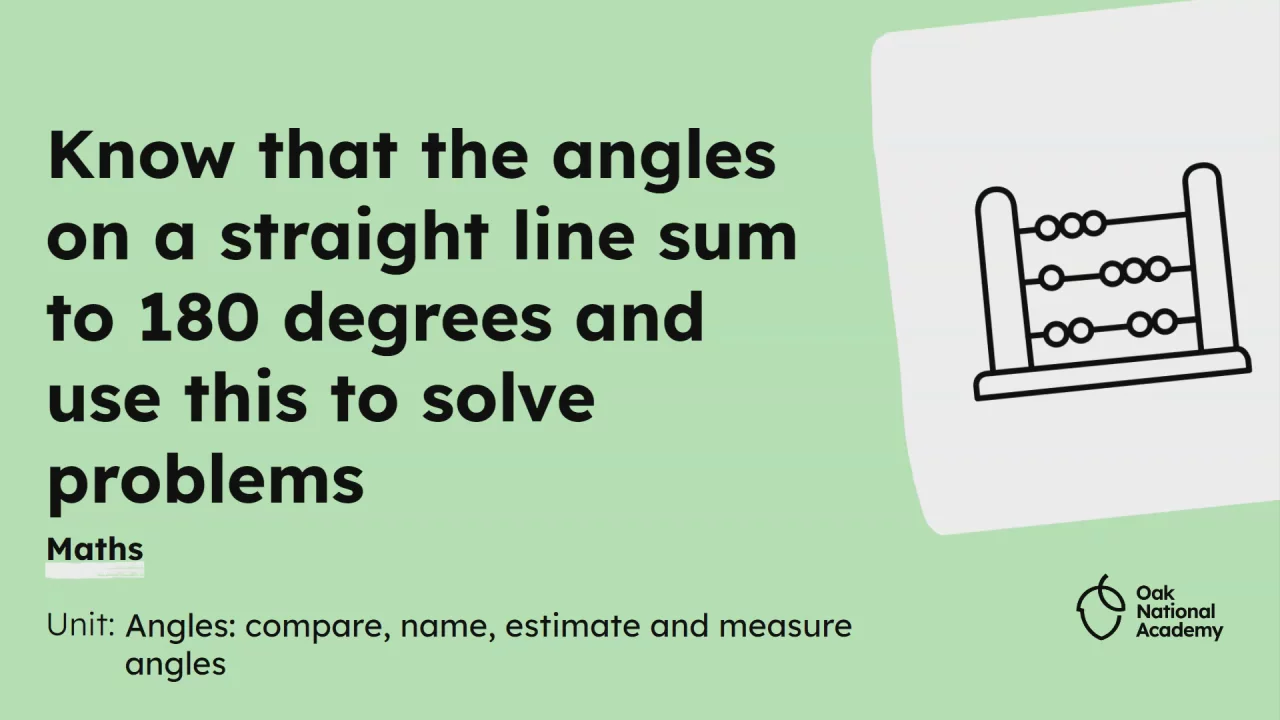 Know that the angles on a straight line sum to 180 degrees and use this to solve problems