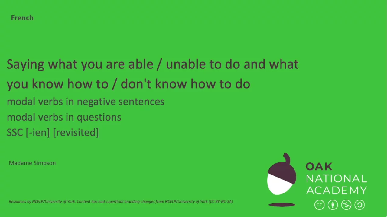 Saying what you are able/not able to do and what you know how to/don't know how to do (Part 2/2)