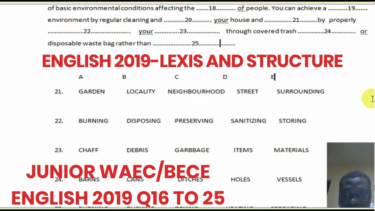 BECE 2020.BECE ENGLISH PAST QUESTIONS. Junior waec past questions on english 2019.Bece english 15-25