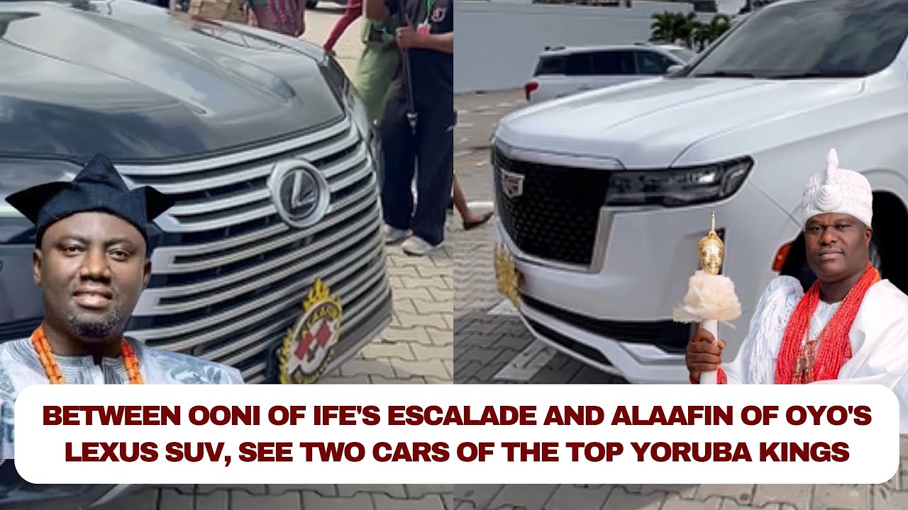 Between Ooni of Ife's Escalade and Alaafin of Oyo's Lexus SUV, see two car of the top Yoruba Kings
