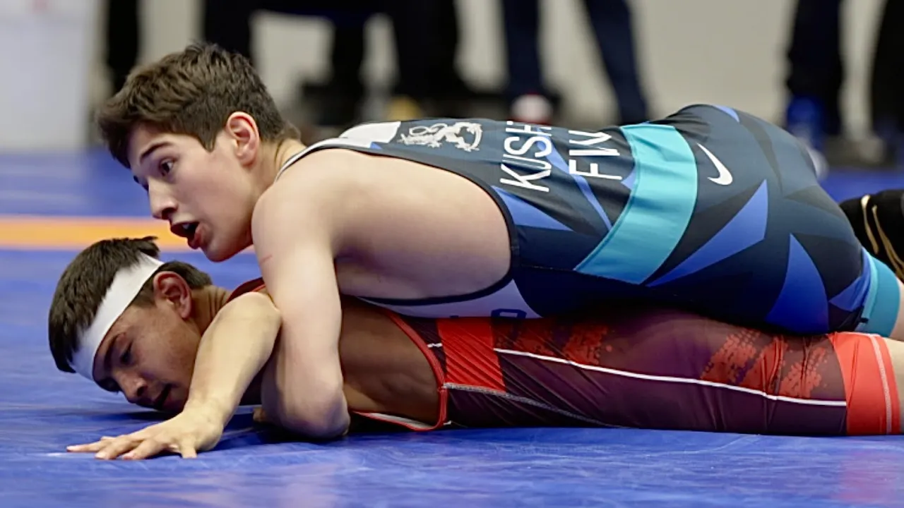 U15 Asilbek Karimov (UZB) vs Sultan Kusht (FIN) 57kg. Greco-roman boys youth wrestling tournament.