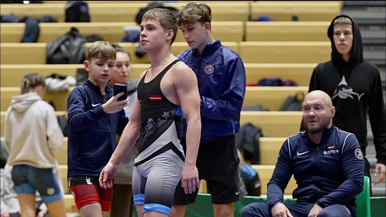U17 Arturs Nizins (LAT) vs Artjoms Cvetkovs (LAT) 57kg. Freestyle boys youth wrestling tournament.