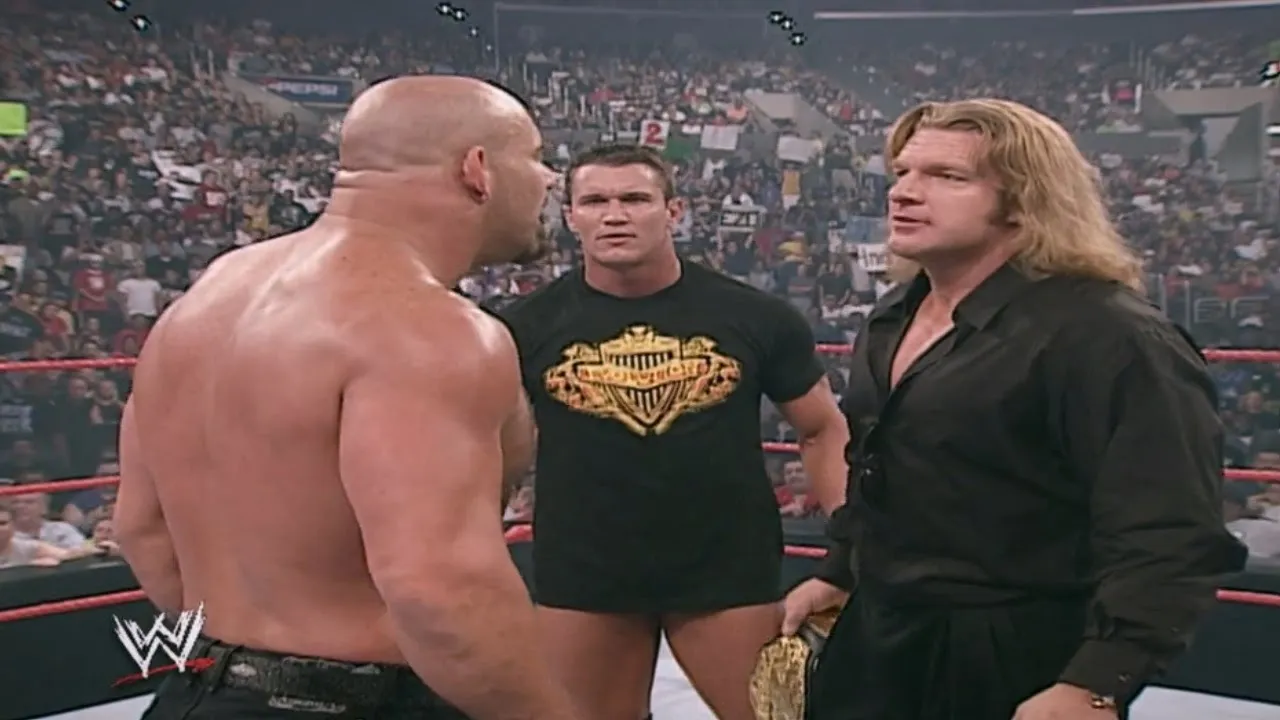 Goldberg Challenges Triple H for the Title on RAW