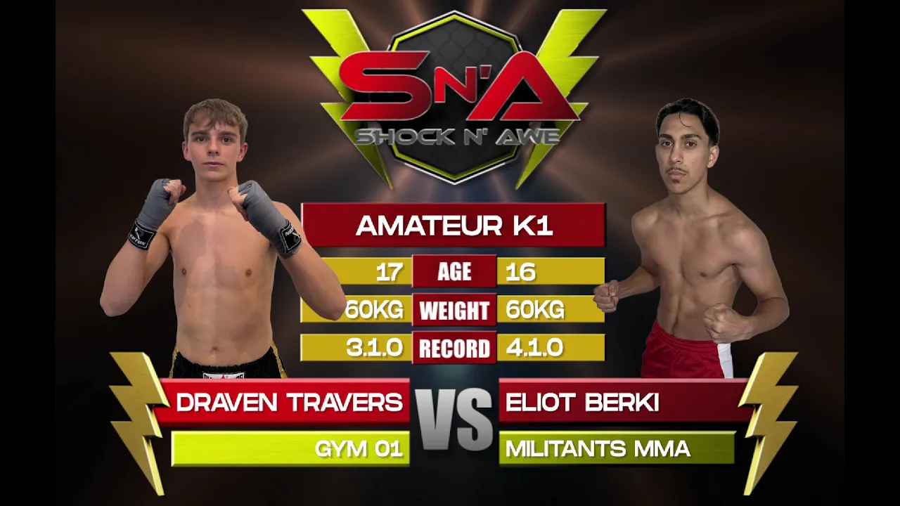 Shock N Awe 39 - Draven Travers vs Eliot Berki 60kg Amateur K1