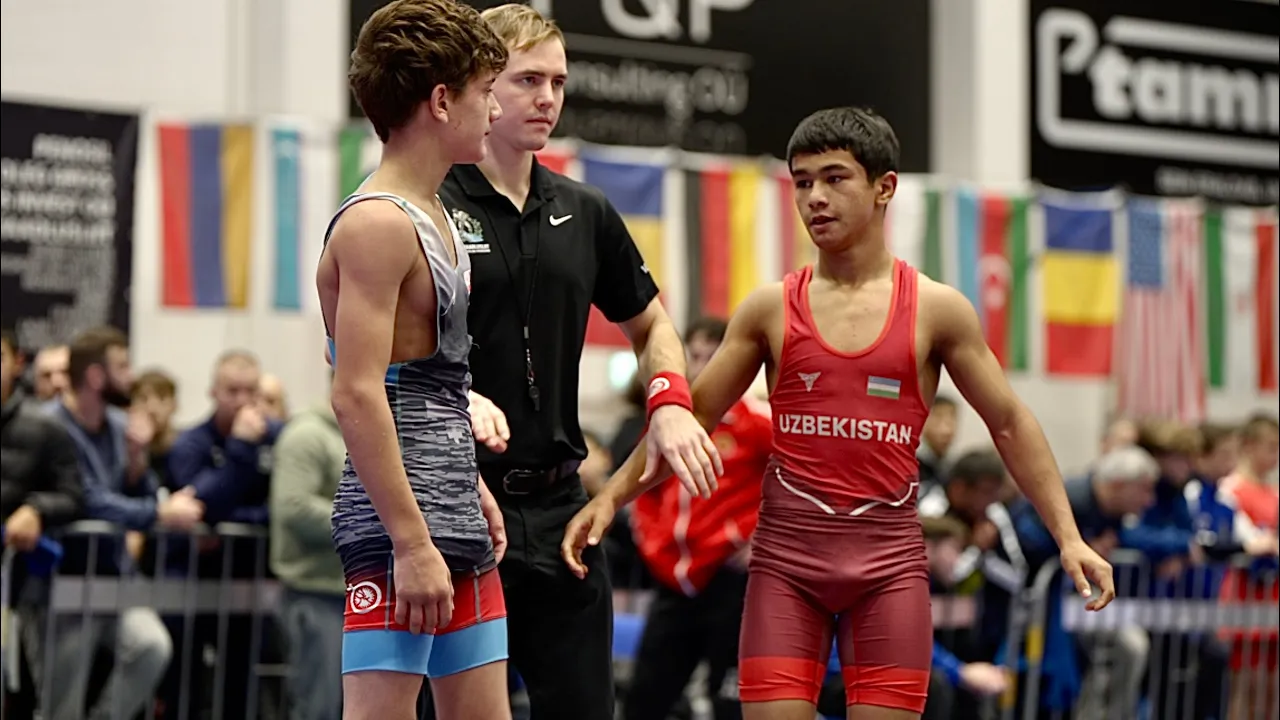 U15 Bunyod Hasanov (UZB) vs Nikolozi Belkania (GEO) 52kg final! Greco-roman boys youth wrestling.
