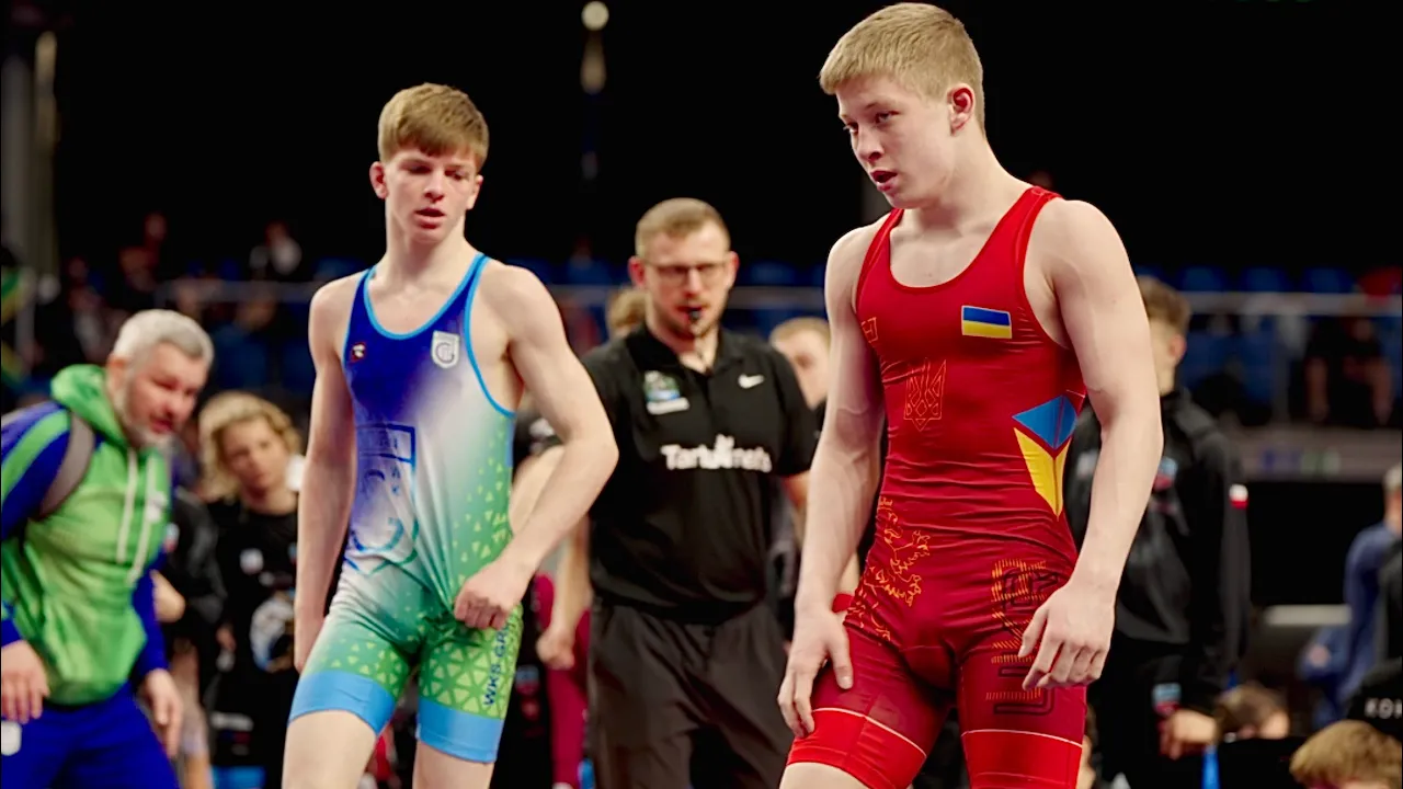 U15 Nazar Bilyi (UKR) vs Oliwier Deja (POL) 57kg. Freestyle boys youth wrestling tournament.