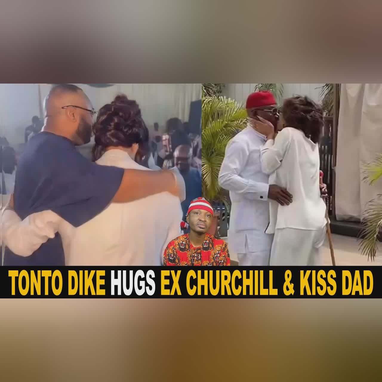 Tonto Dike Hugs Ex Hubby Churchill And Kiss Dad On The Lips At Son's Birthday