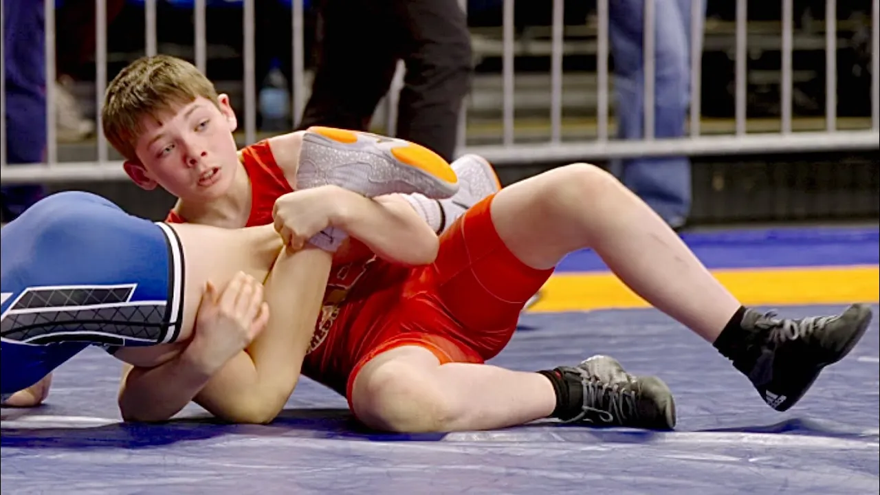 U13 Ethan Fletcher (GBR) vs Ryan Crocker (USA) 47kg. Freestyle boys youth wrestling. B-cam-man