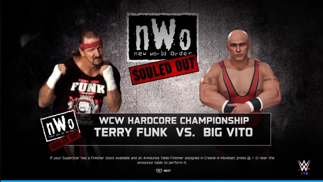 Terry Funk vs Big Vito. Hardcore endurance Match. NWO Souled Out. WWE2K25