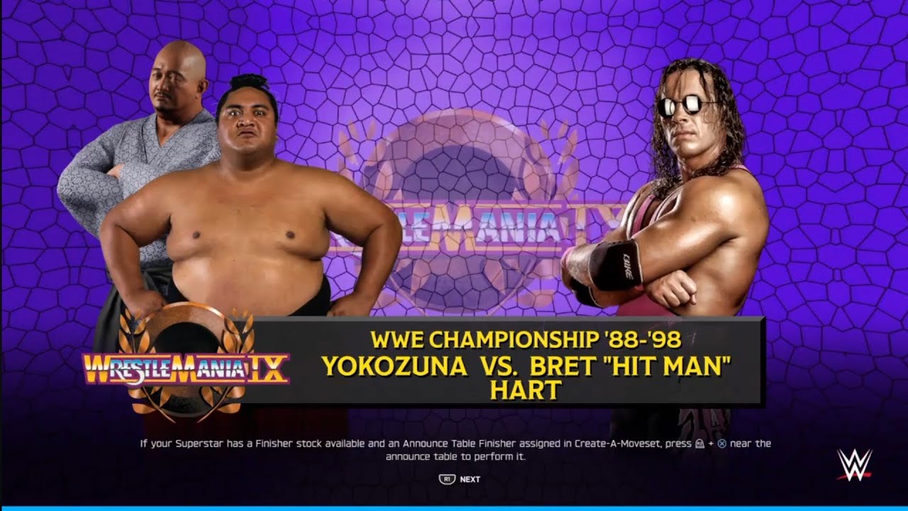 Yokozuna vs Bret Hart. WrestleMania 9. WWE 2K25