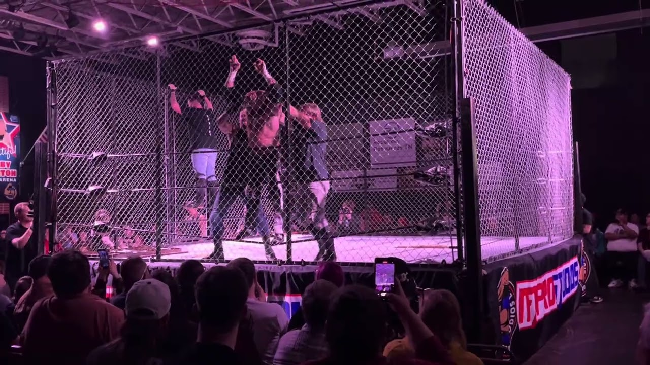 Nick Blackwell, Alex Adkins, CJ Knight (Illuminati) cs Crazzy Steve, Crazo, Dan Matthews Cage Match