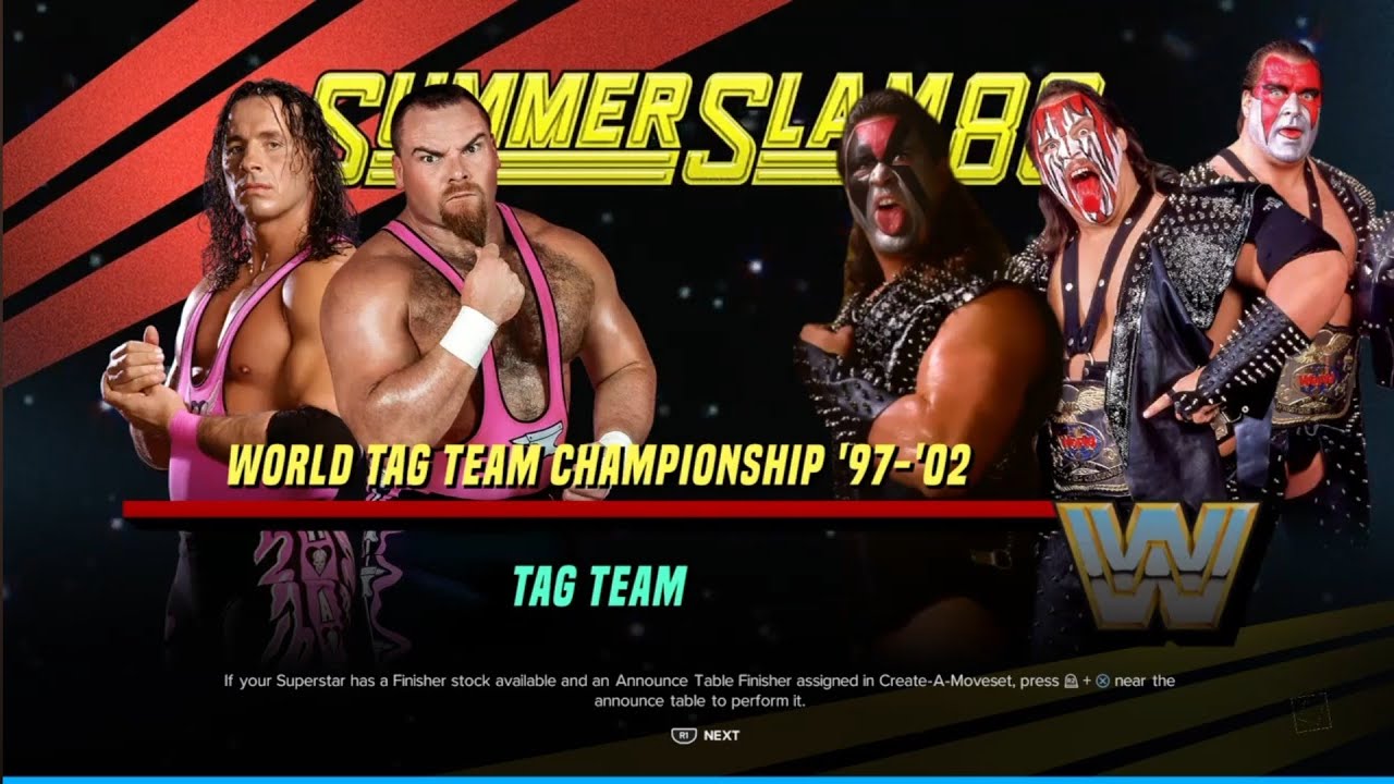 The Hart Foundation vs Demolition 2 out of 3 falls. Summerslam 90. WWE 2K24