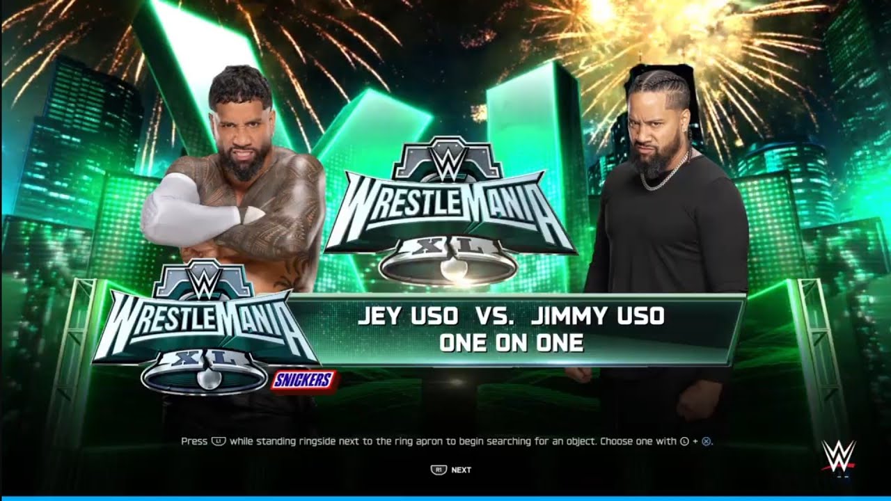 Jey Uso vs Jimmy Uso. WrestleMania 40. WWE 2K25