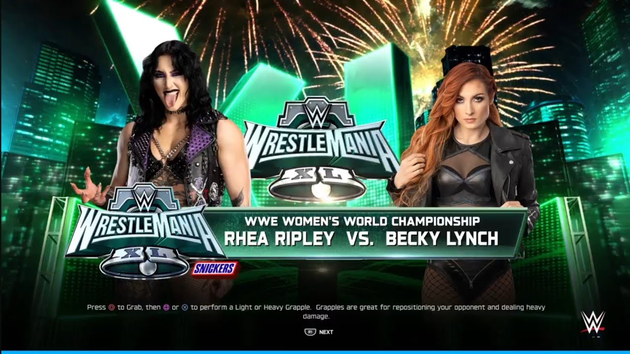 Rhea Ripley vs Becky Lynch WrestleMania 40. WWE 2K25