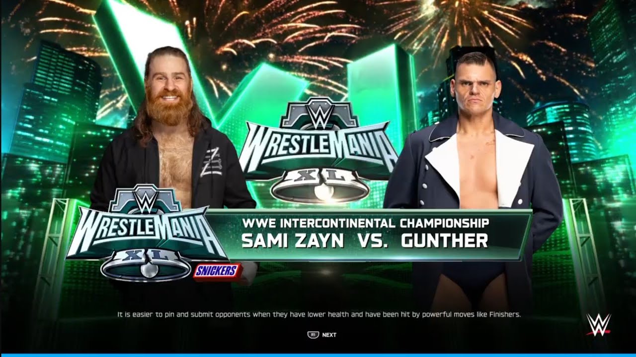 Sami Zayn vs Gunther. WrestleMania 40. WWE 2K25