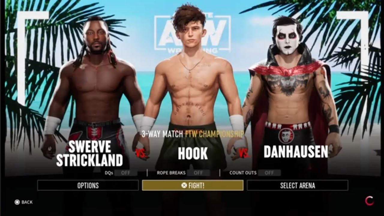 Strickland vs Hook vs Danhausen. Beach Bash. AEW: Fight Forever