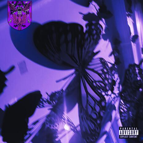 purple butterflies in Flor og Fjære cover art