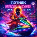Neon monk on a jet ski