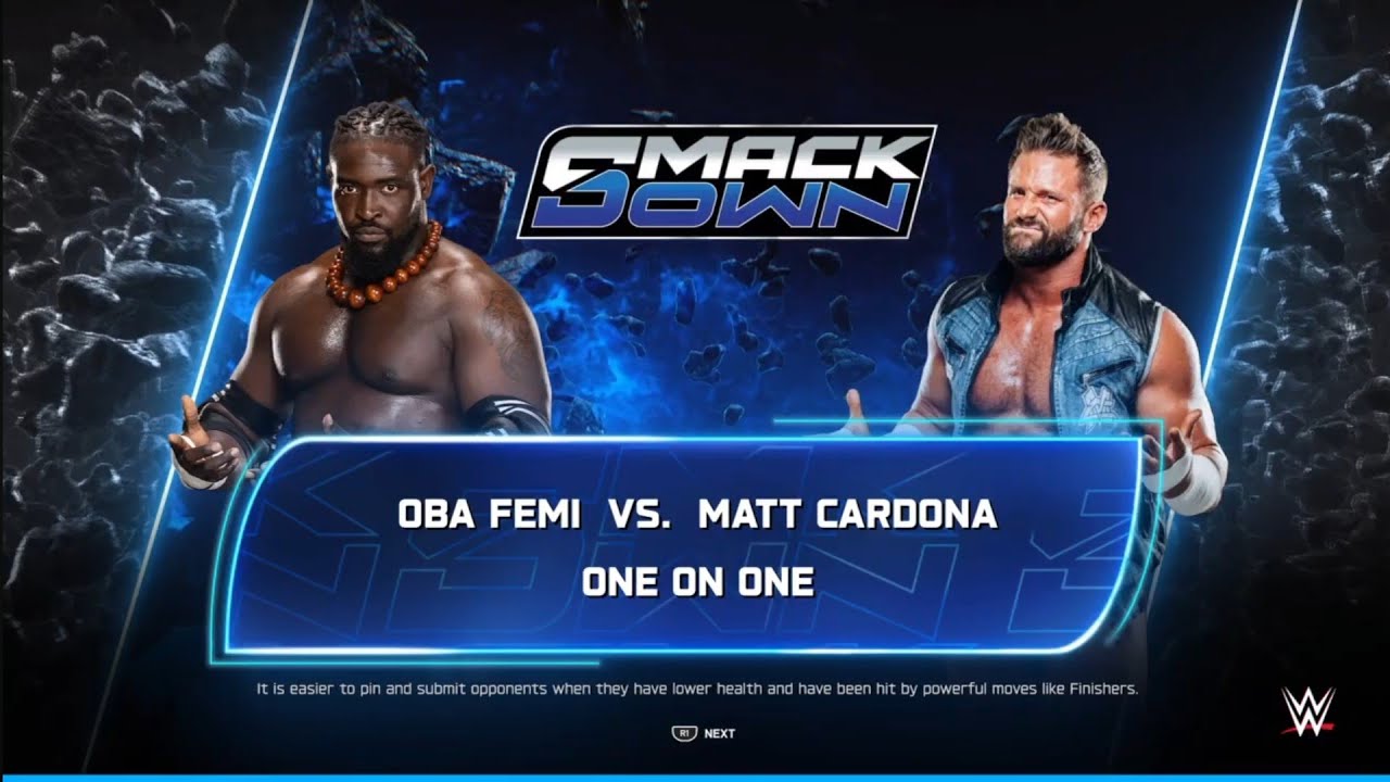 Oba Femi vs Matt Cardona. Smackdown. WWE 2K25