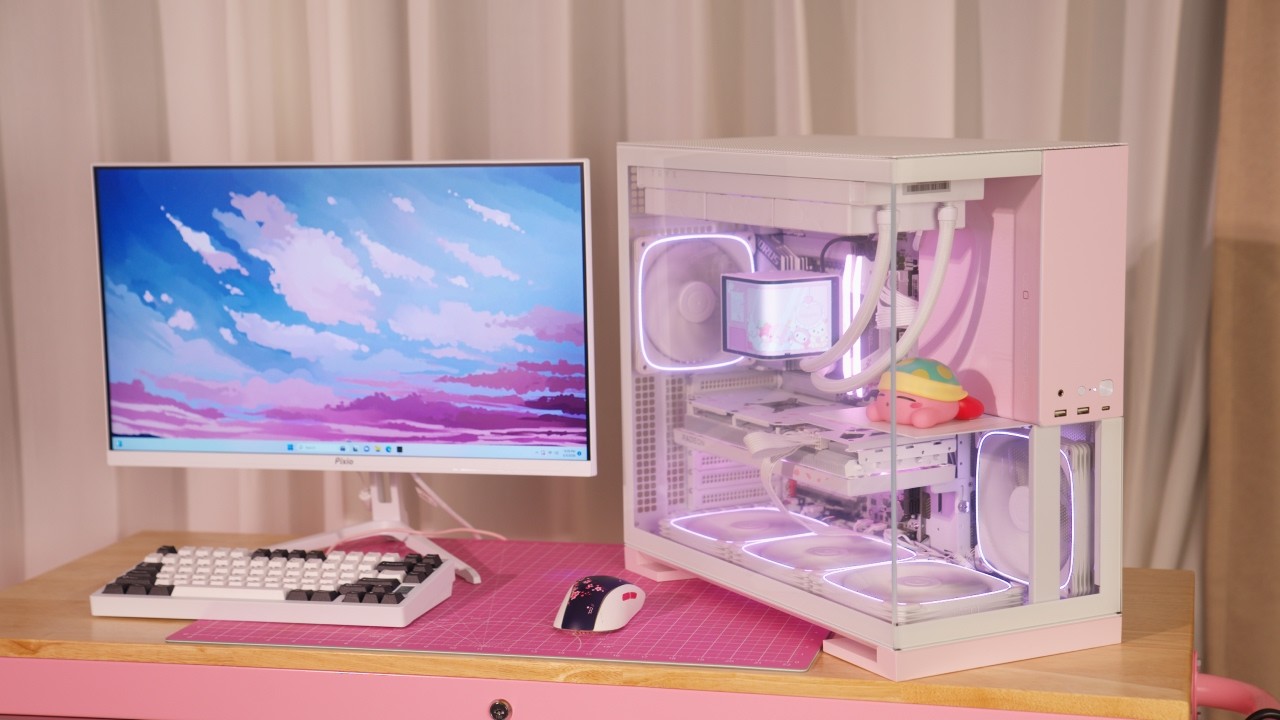 i built an aesthetic pink and white gaming pc you can store figurines in! cover art