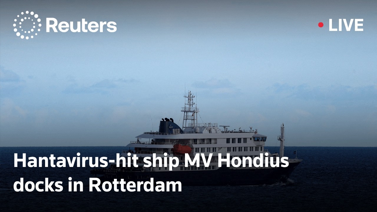 LIVE: Hantavirus-hit cruise ship MV Hondius docks in Rotterdam cover art