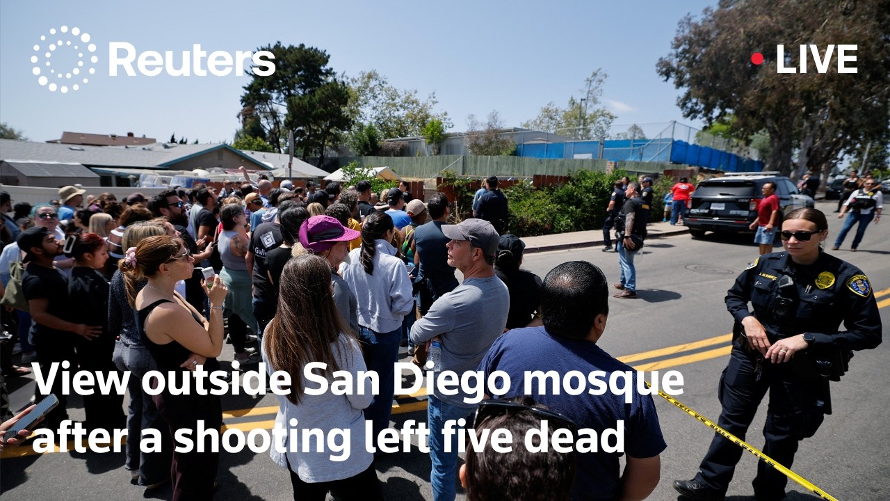 LIVE: View outside San Diego mosque after a shooting left five dead, including two suspects cover art