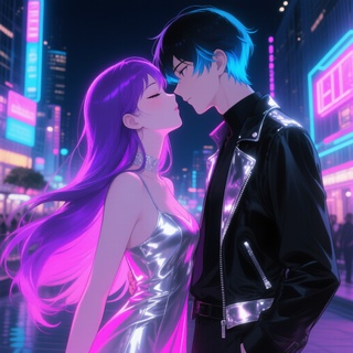 Neon Lovers' Embrace