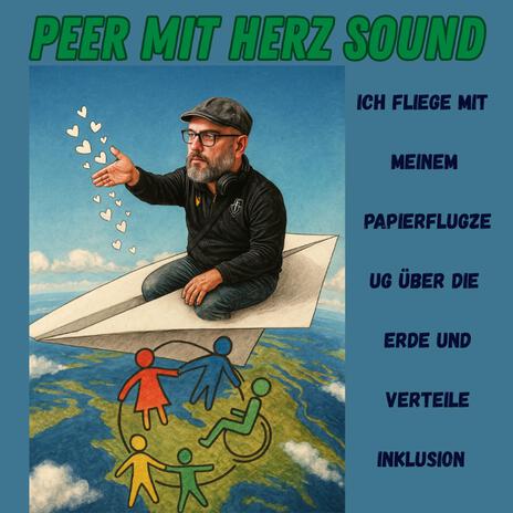 Ich fliege mit meinem Papierflugzeug über die Erde und verteile Inklusion