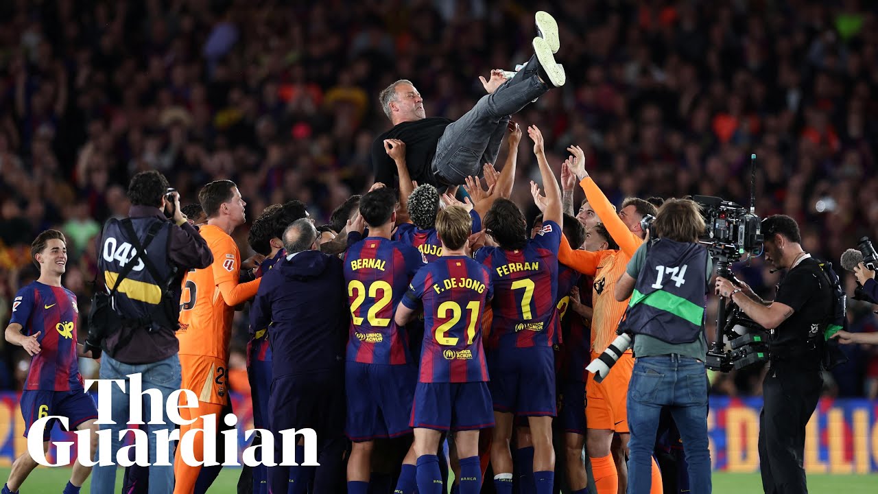Barcelona celebrate winning La Liga title after beating Real Madrid cover art