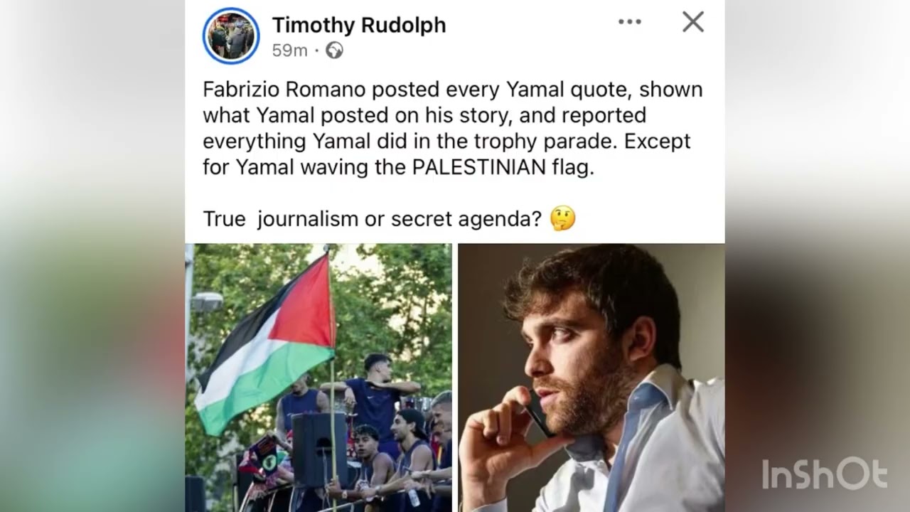 Fabrizio Romano exposed! Posts everything about Lamine Yamal but not Palestine flag! cover art