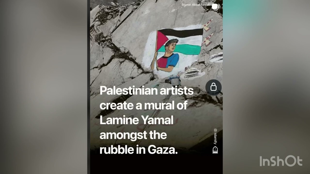 Palestinian artists create a mural of Lamine Yamal amongst the rubble in Gaza!🤲 cover art