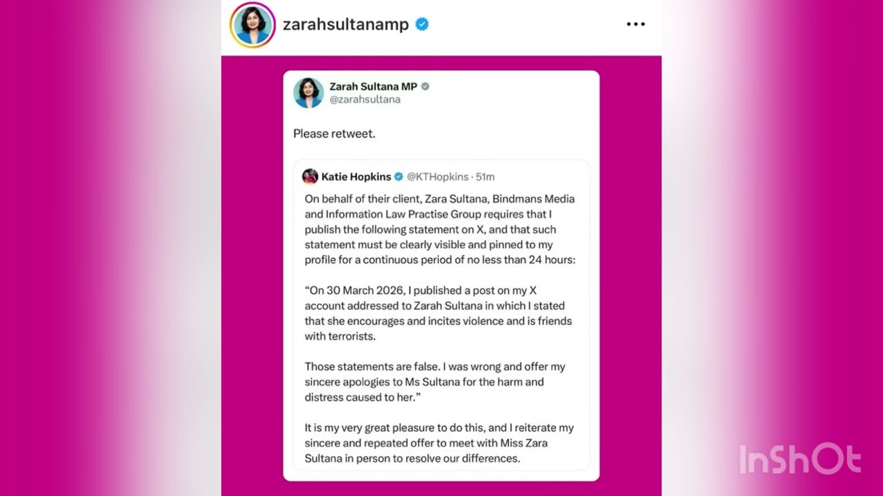 Katie Hopkins forced to apologise to Zarah Sultana your party MP for spreading dangerous lies  cover art