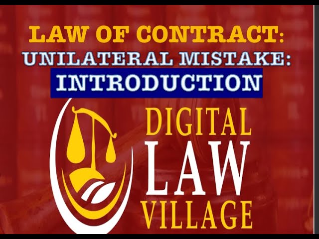 Contract Law Lecture - Vitiating Factors - Unilateral Mistake (Part 1)