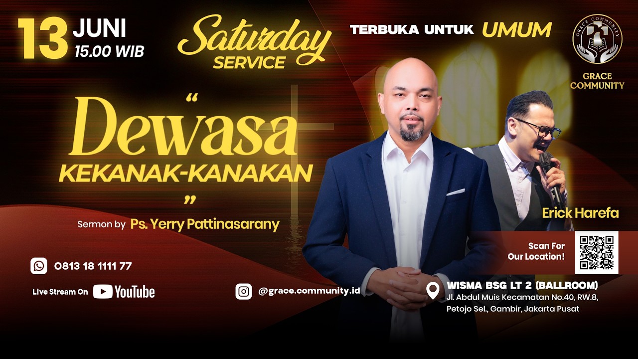 LIVESTREAMING🔴 "DEWASA KEKANAK-KANAKAN" - Ps. Yerry Pattinasarany - 13 Juni 2026 cover art