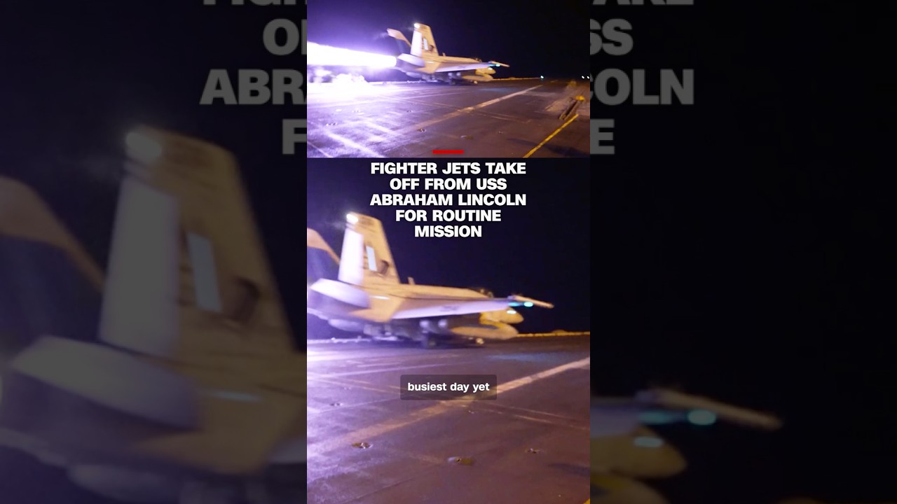 Fighter jets take off from USS Abraham Lincoln for routine mission cover art