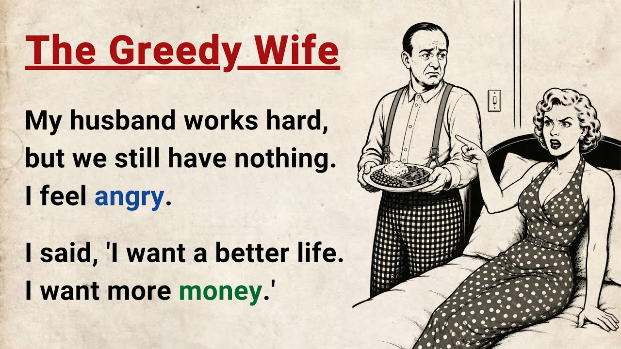 Learn English through Stories Level 3 ⭐ The Greedy Wife - Emotional English Story for Listening cover art
