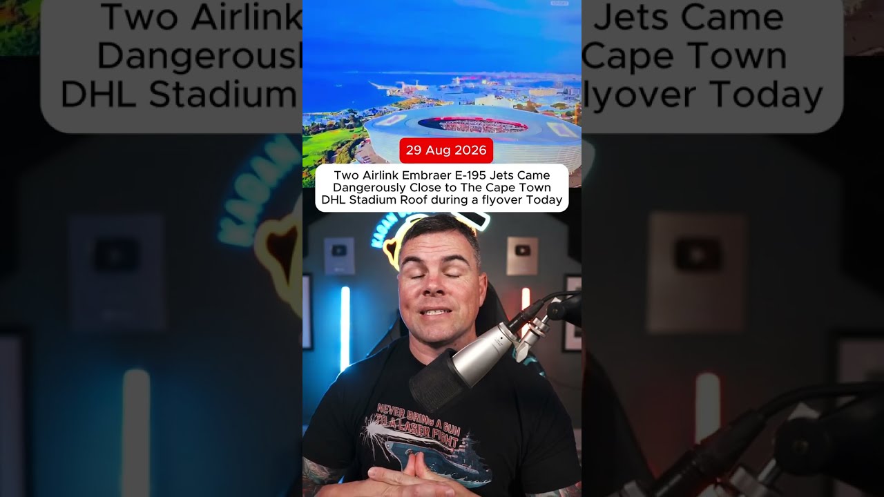 Two Airlink Embraer E-195 Jets Came Danger Close to The Cape Town DHL Stadium Roof during a flyover cover art