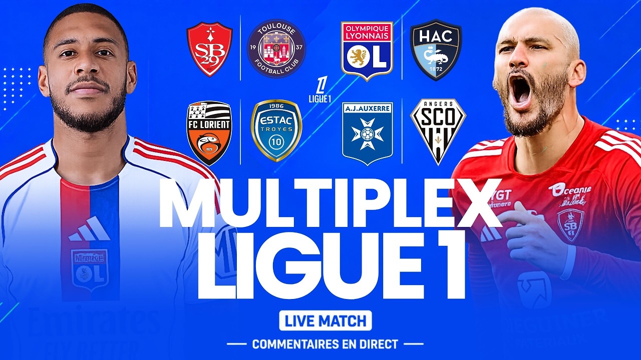 🔴 MULTIPLEX LIGUE 1 LIVE / 4 MATCHS / OL - LE HAVRE / AUXERRE - ANGERS / BREST - TFC... (direct) 🔥 cover art